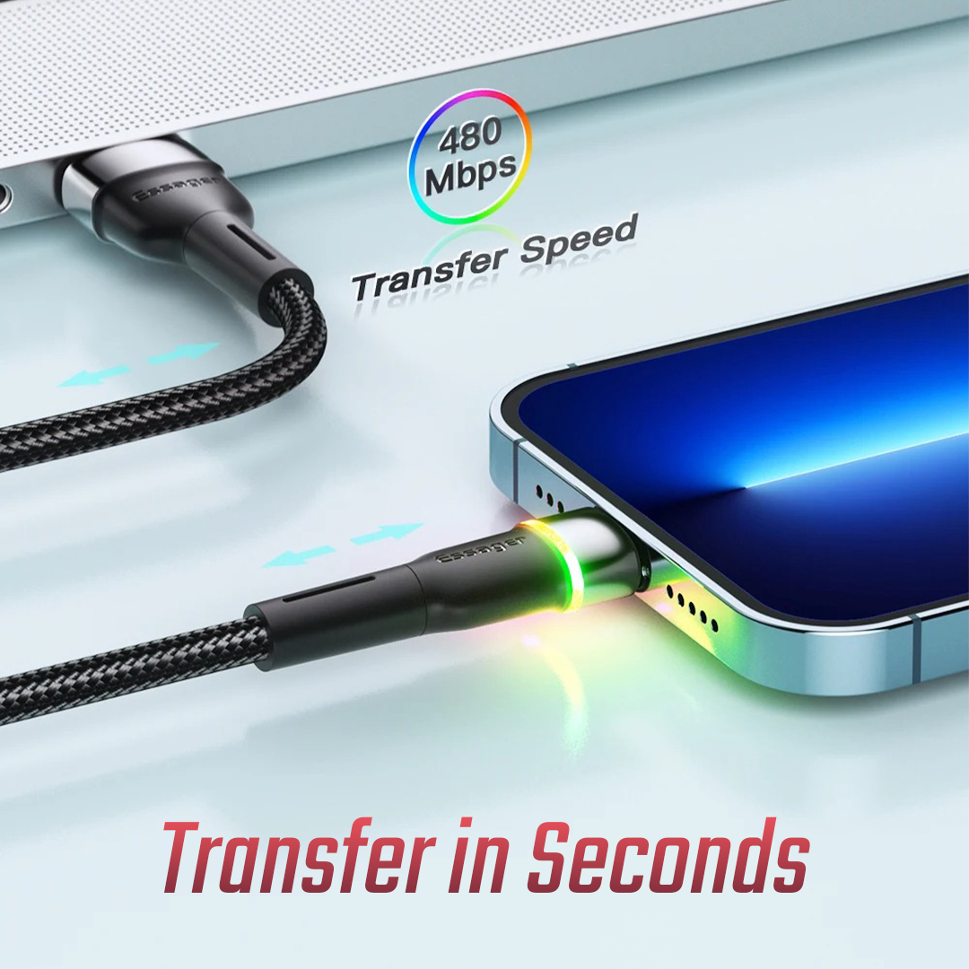 ESSAGER Kabel Data USB A to USB Type C Fast Charging Braided LED 3A 1M - ES-X17 Gambar produk ESSAGER Kabel Data USB A to USB Type C Fast Charging Braided LED 3A 1M - ES-X17