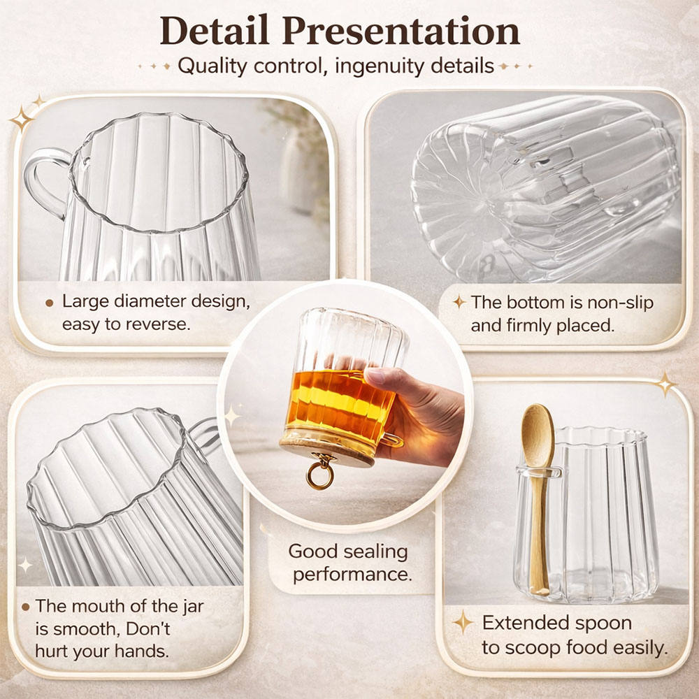 Gambar produk ECHOU Toples Kaca Borosilikat Vintage Wooden with Spoon Storage Jar 650ml - ECH-145