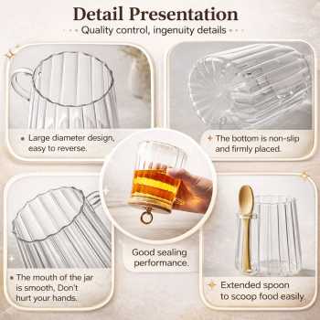 Gambar produk ECHOU Toples Kaca Borosilikat Vintage Wooden with Spoon Storage Jar 650ml - ECH-145