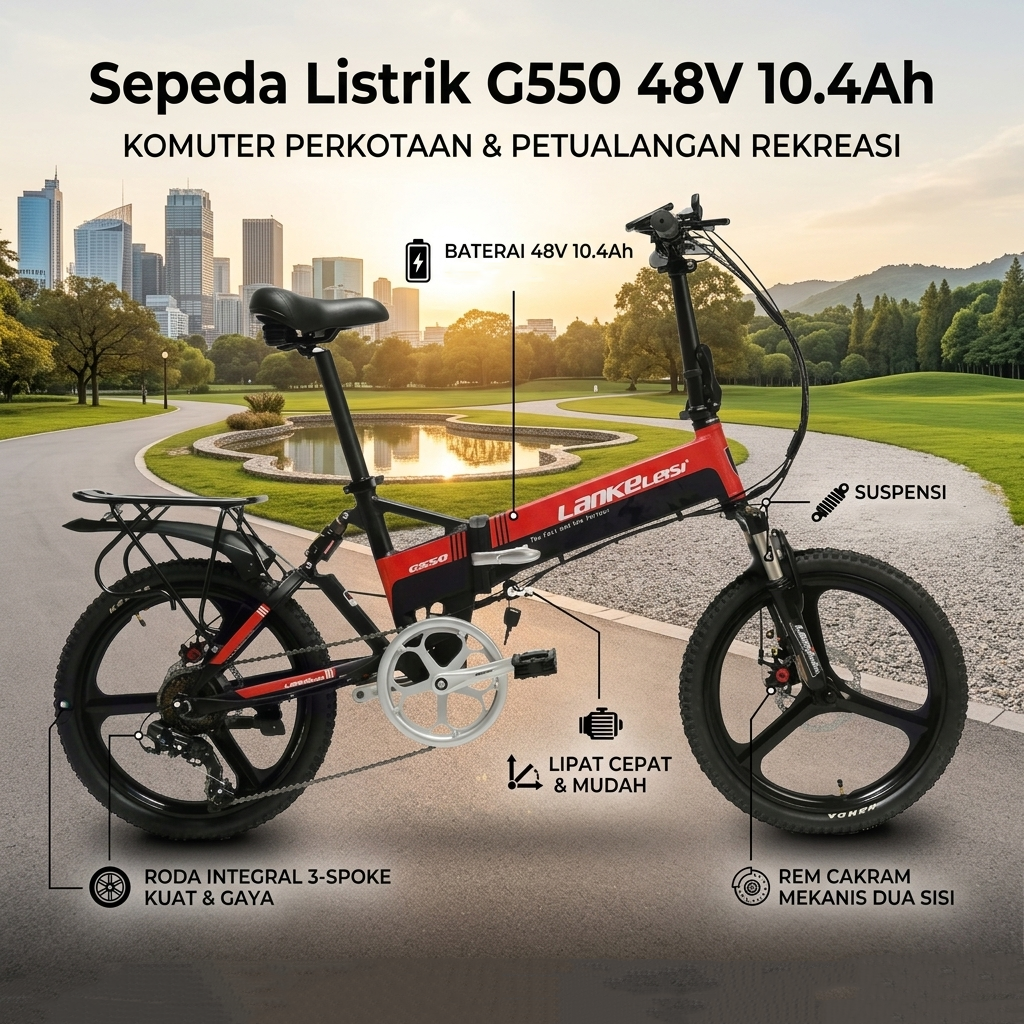 Lankeleisi Sepeda Listrik Lipat Folding E-Bike Elite Vers 48V 10.4Ah - G550 Gambar produk Lankeleisi Sepeda Listrik Lipat Folding E-Bike Elite Vers 48V 10.4Ah - G550