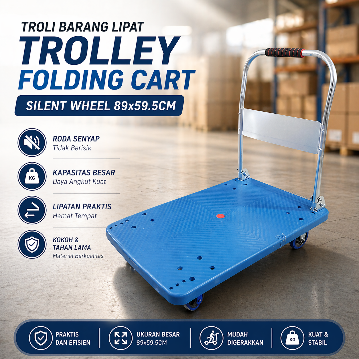 WPRO Troli Barang Lipat Trolley Folding Cart Silent Wheel 89x59.5cm - PC-30 Gambar produk WPRO Troli Barang Lipat Trolley Folding Cart Silent Wheel 89x59.5cm - PC-30 - Utama