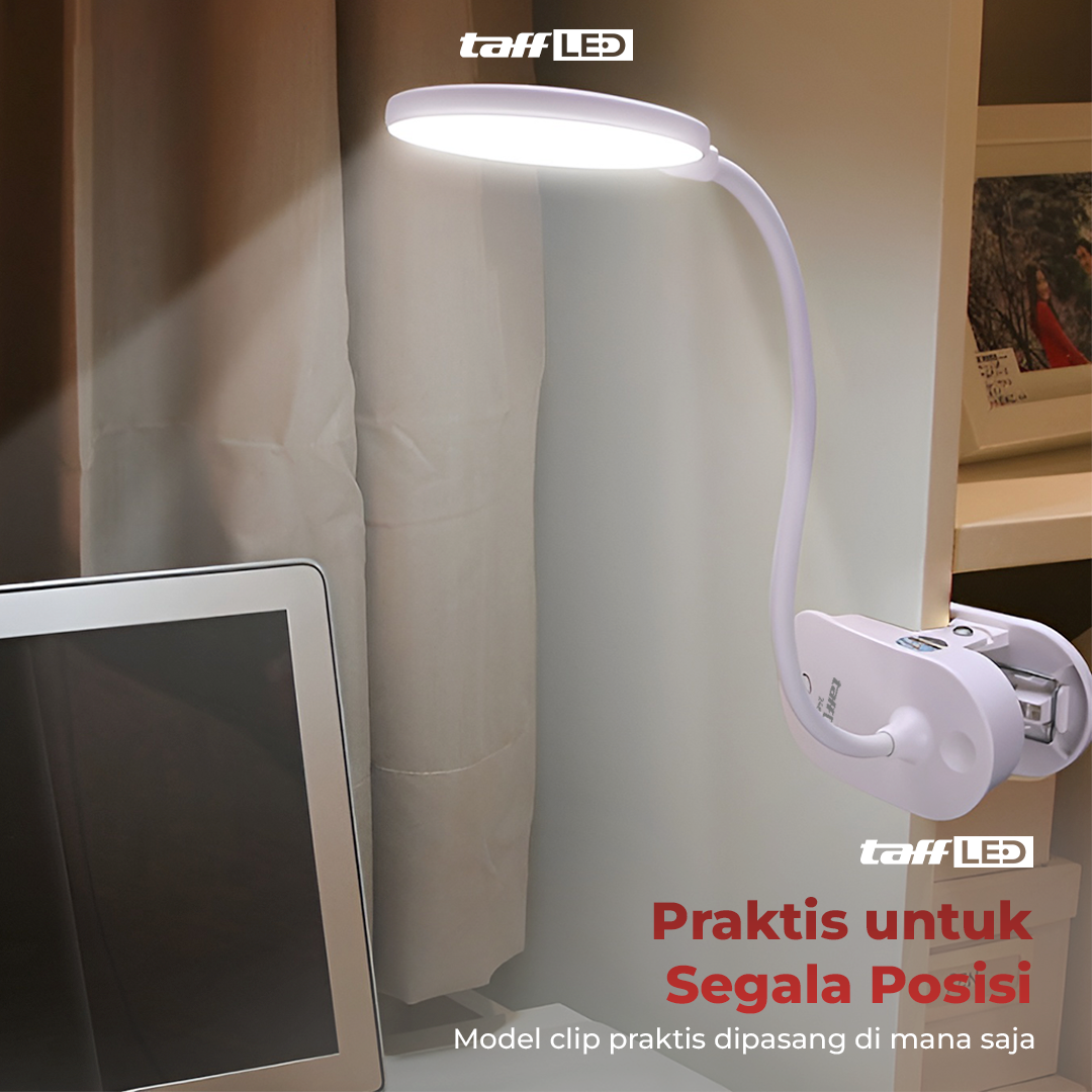 TaffLED Lampu Meja Belajar Jepit LED Night Light Cool White 1200mAh - 8102E Gambar produk TaffLED Lampu Meja Belajar Jepit LED Night Light Cool White 1200mAh - 8102E