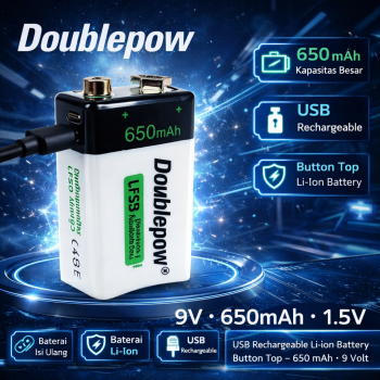 Doublepow Baterai Isi Ulang Li-Ion Micro USB 650mAh 9V 1 PCS - DP-9V6