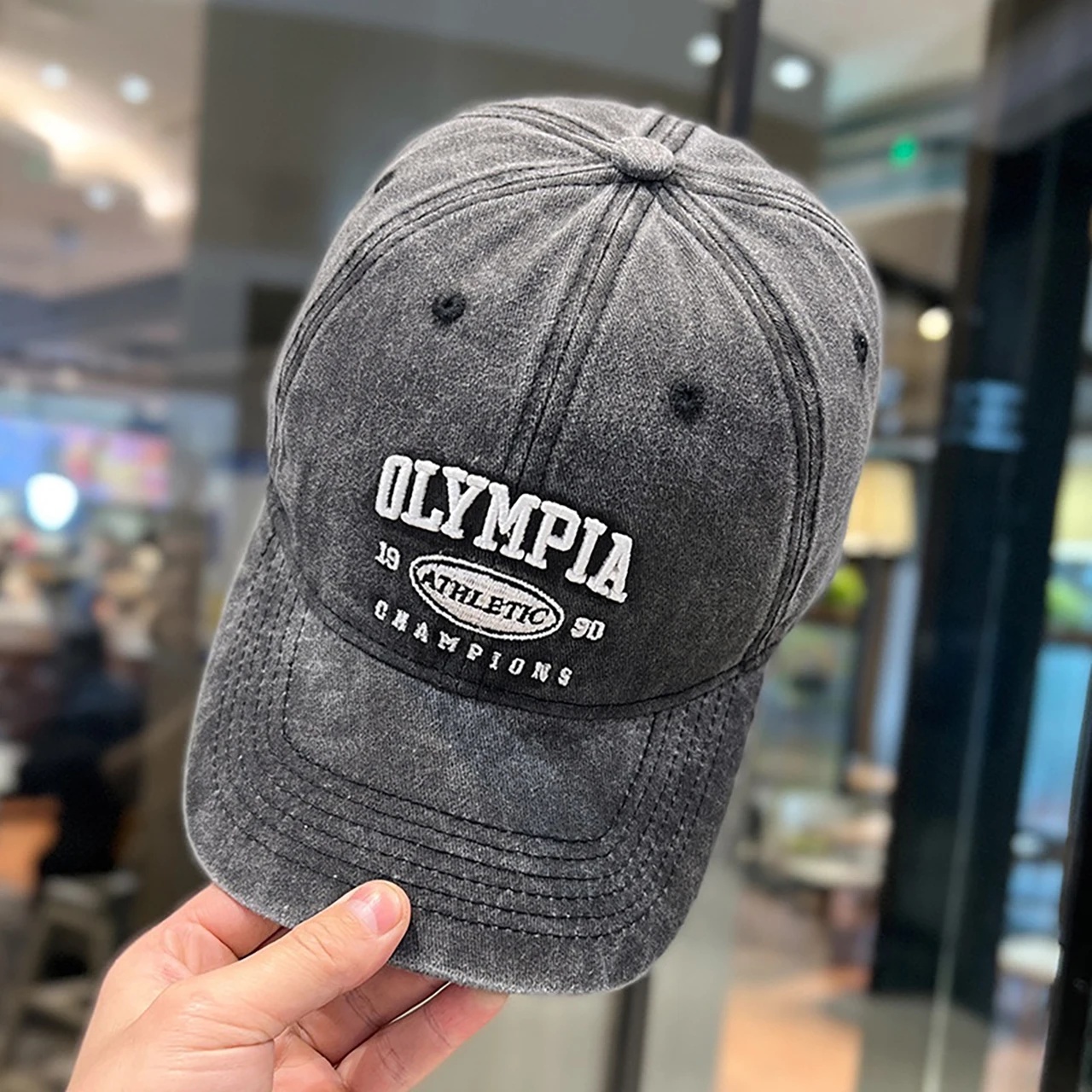 MUJE Topi Baseball Cap Bordir Olympia Athletic Champion Washed Style - F210 Gambar produk MUJE Topi Baseball Cap Bordir Olympia Athletic Champion Washed Style - F210