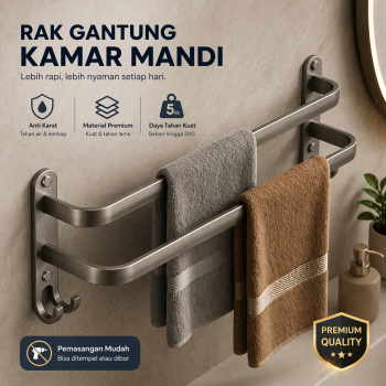 GUMI Rak Dinding Kamar Mandi Gantungan Handuk Double Layer - GM50