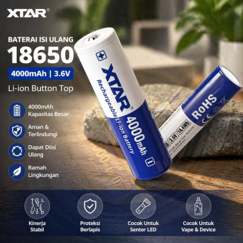 XTAR Baterai Isi Ulang 18650 Li-Ion Button Top 4000mAh 3.6V 1 PCS - XT1