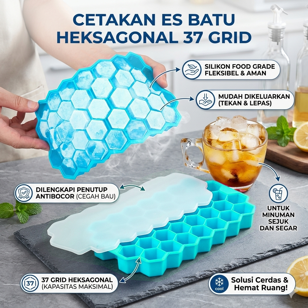 TaffHOME Cetakan Es Batu Silikon Heksagonal 37 Grid Ice Cube Tray - DU655 Gambar produk TaffHOME Cetakan Es Batu Silikon Heksagonal 37 Grid Ice Cube Tray - DU655