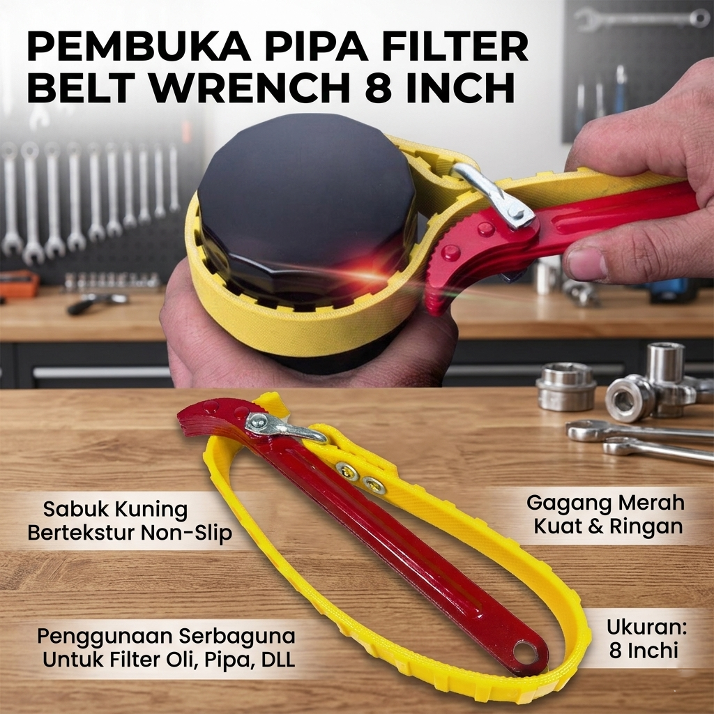 Gambar produk Puluoen Alat Pembuka Pipa Filter Belt Wrench Puller Strap 8 Inch - SR-1149 - Utama