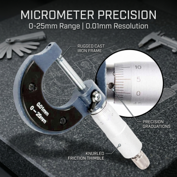 Gambar produk Mitutoyo Micrometer Premium Precision Machinist Tool 0-25mm 0.01mm - QST008