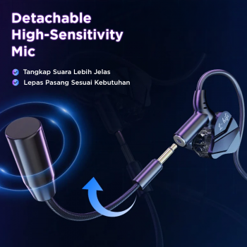 Gambar produk VAORLO Earphone Gaming Wired Type C HiFi Surround Sound Detachable Mic - G62 - 4
