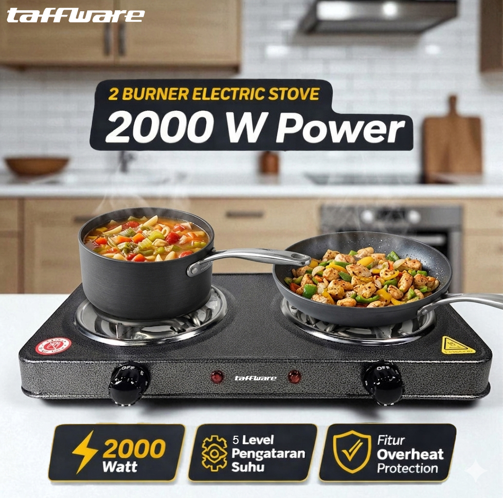 Gambar produk Taffware Kompor Listrik 2 Tungku Portable Coil Hot Plate 2000W - SHP-5813