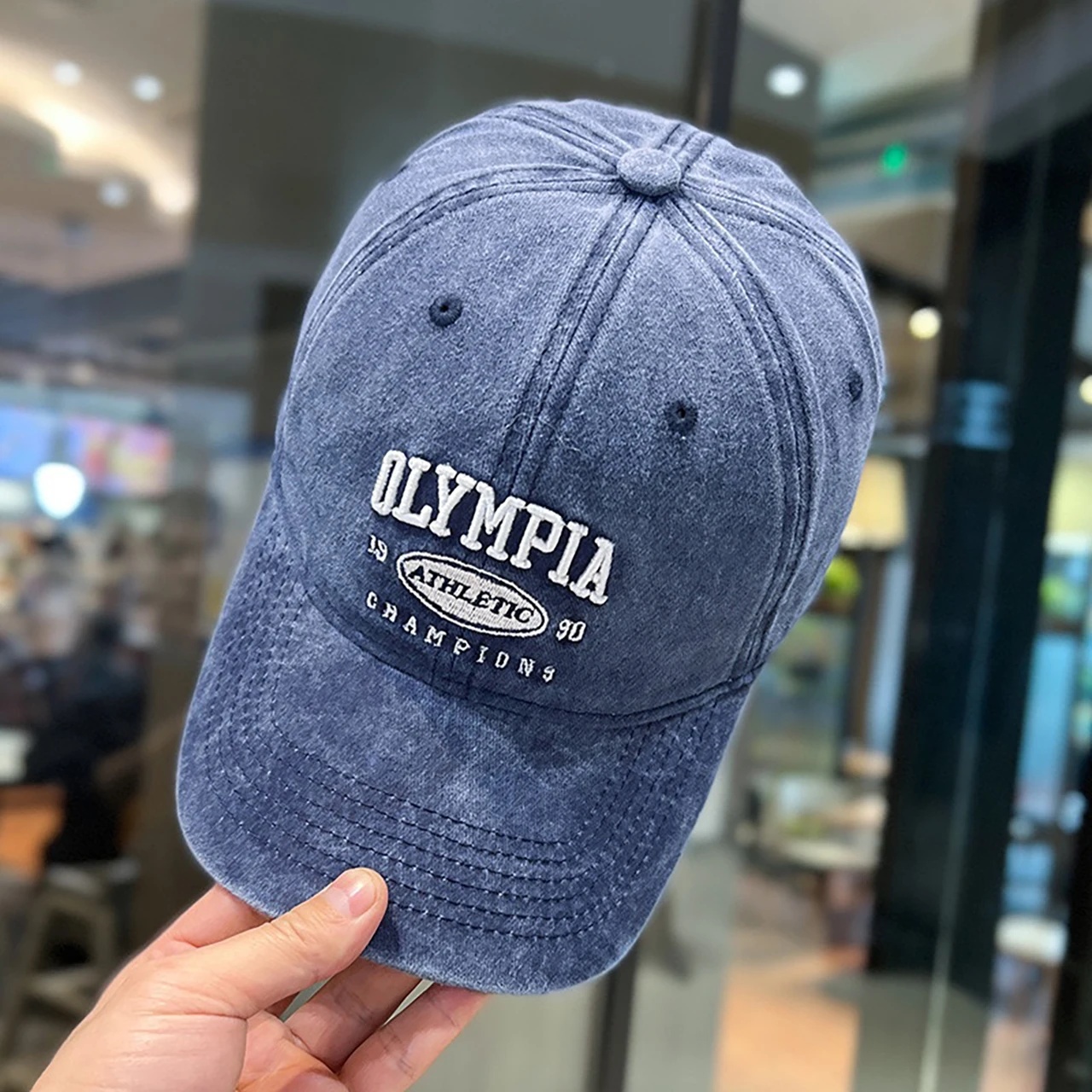 MUJE Topi Baseball Cap Bordir Olympia Athletic Champion Washed Style - F210 Gambar produk MUJE Topi Baseball Cap Bordir Olympia Athletic Champion Washed Style - F210
