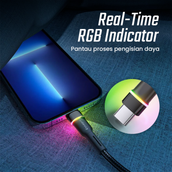 Gambar produk ESSAGER Kabel Data USB A to USB Type C Fast Charging Braided LED 3A 1M - ES-X17