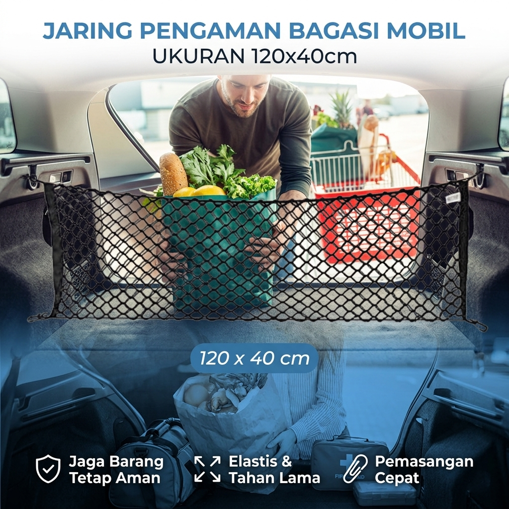 MALUOKASA Jaring Pengaman Bagasi Mobil Car Trunk Cargo Net 120x40cm - QM4051 Gambar produk MALUOKASA Jaring Pengaman Bagasi Mobil Car Trunk Cargo Net 120x40cm - QM4051 - Utama