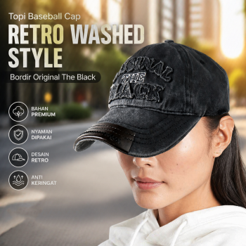 Gambar produk FLB Topi Baseball Cap Retro Washed Style Bordir Original The Black - F122