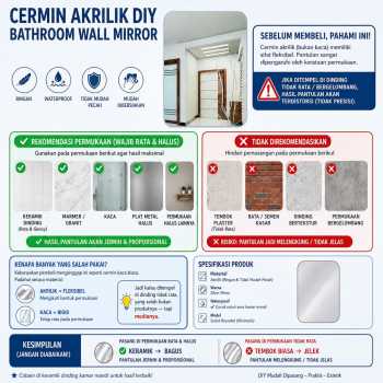Gambar produk LEVO Cermin Akrilik DIY Bathroom Mirrors Acrylic Wall Decorations Besar - L01