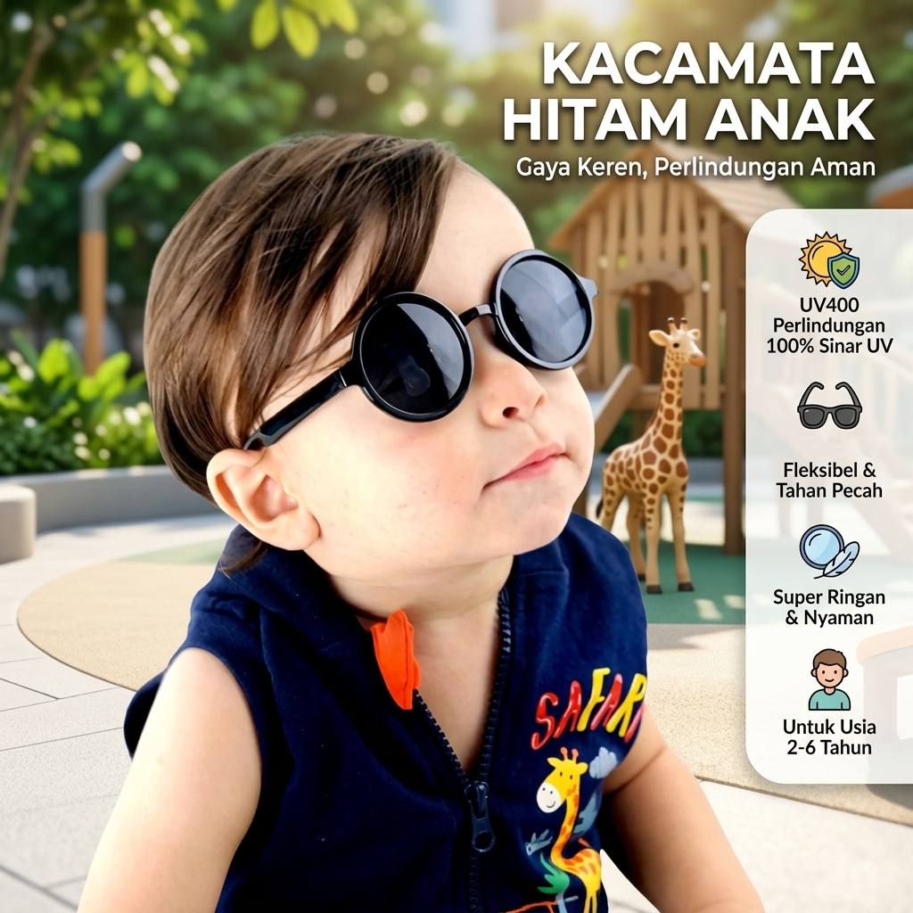 Gambar produk WFJIA Kacamata Hitam Anak Anti UV Round Vintage Style - WF52 - Utama