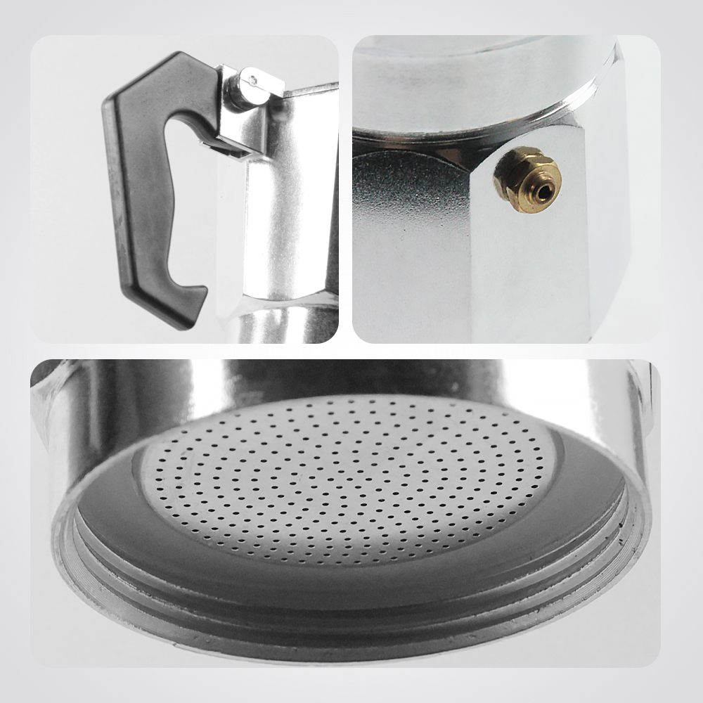 One Two Cups Moka Pot Teko Kopi Espresso Coffee Maker Stovetop 3 Cup 150ml - MX001 Gambar produk One Two Cups Moka Pot Teko Kopi Espresso Coffee Maker Stovetop 3 Cup 150ml - MX001