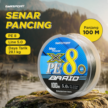 TaffSPORT Senar Pancing PE 8 Braided Strand Fishing Line 100M - X8