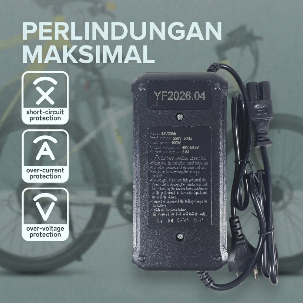 Gambar produk OTOHEROES Charger Aki Sepeda Listrik Portable Battery Charger 48V 2.8A - YF2023-06 - 1