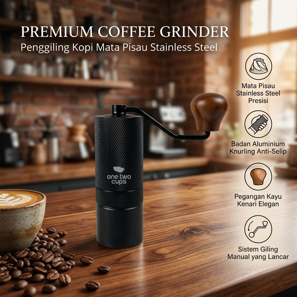 One Two Cups Alat Penggiling Kopi Manual 7 Angle Grinding Coffee CNC - 8058 Gambar produk One Two Cups Alat Penggiling Kopi Manual 7 Angle Grinding Coffee CNC - 8058 - Utama