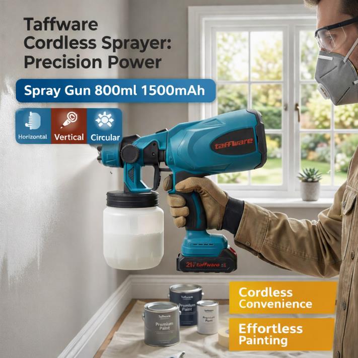 Taffware Pistol Semprot Cat Dinding Spray Gun Elektrik 800ml 1500mAh - TM01 Gambar produk Taffware Pistol Semprot Cat Dinding Spray Gun Elektrik 800ml 1500mAh - TM01