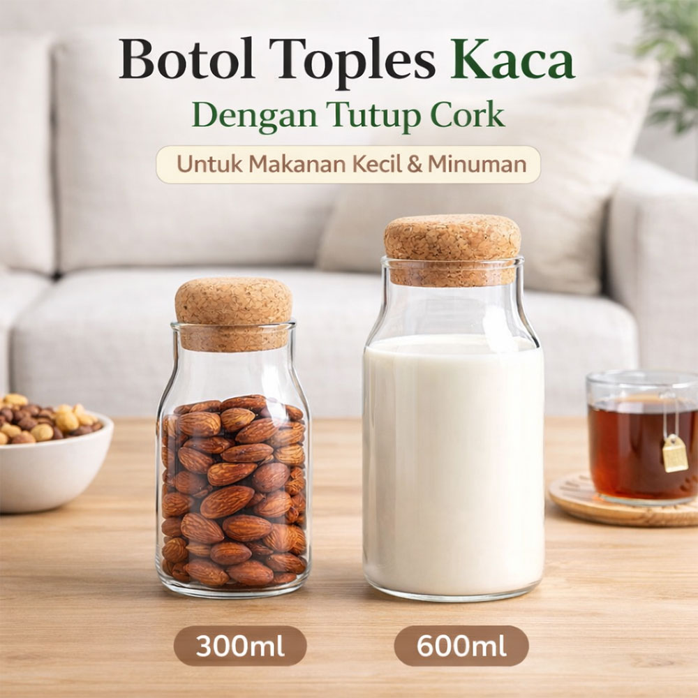 Gambar produk HUFFA Botol Toples Kaca Cork Seal Storage Jar Teh Kopi Multifungsi 300ml - YS-8080
