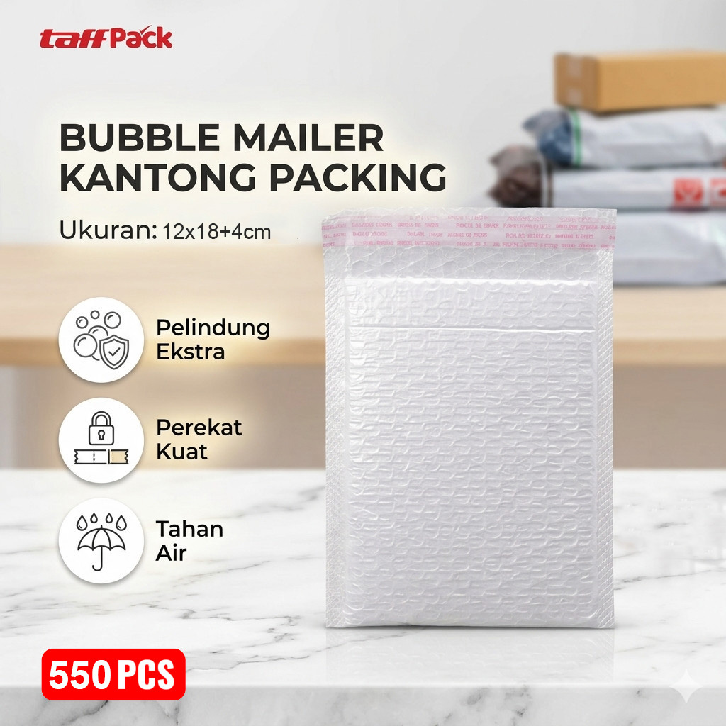 TaffPACK Bubble Mailer Kantong Packing Self Seal 80G 12x18+4cm 550PCS - TB1218 Gambar produk TaffPACK Bubble Mailer Kantong Packing Self Seal 80G 12x18+4cm 550PCS - TB1218