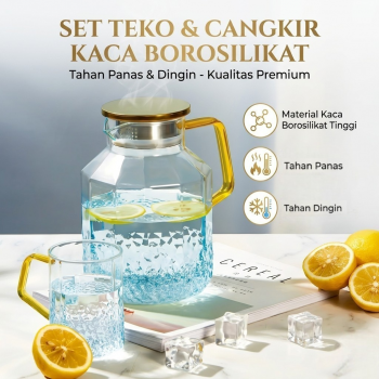 BOUSSAC Set Teko Cangkir Kaca Kopi Teh 1 Pitcher 2 Cups Aesthetic 1.8L - BSS18