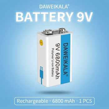 DAWEIKALA Baterai Isi Ulang 9V Li-ion Rechargeable USB 6800mAh 1 PCS - D-9V