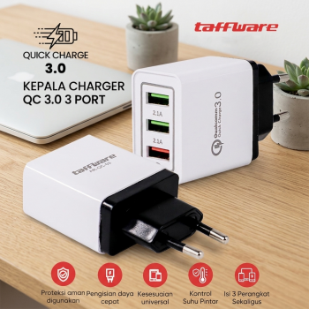 Gambar produk Taffware Kepala Charger Fast Charging Qualcomm QC 3.0 USB 3 Port USB - AR-QC-03