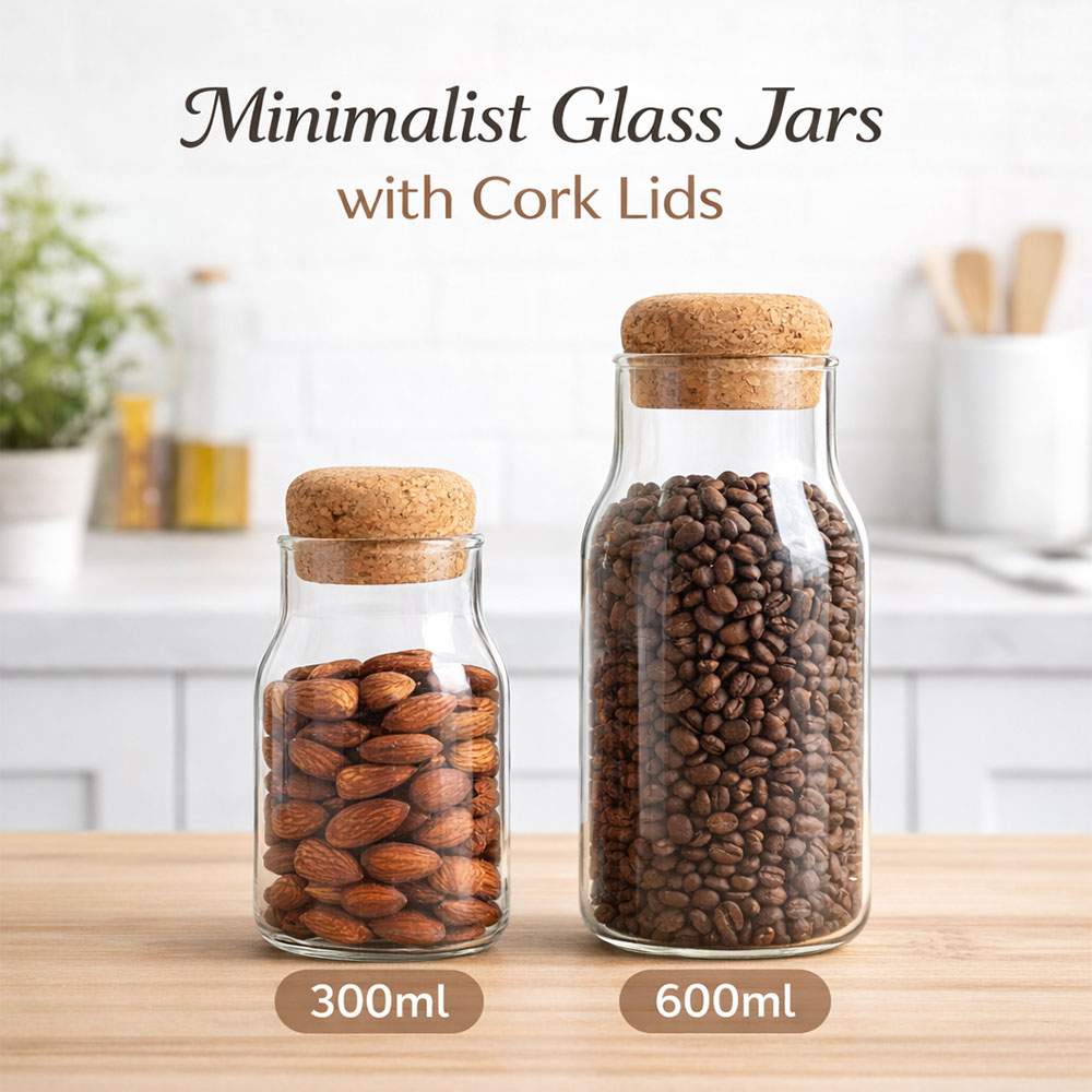 Gambar produk HUFFA Bottle Glass Cork Sealed Jar Storage Teh Kopi Jus Multifungsi 600ml - YS-8080