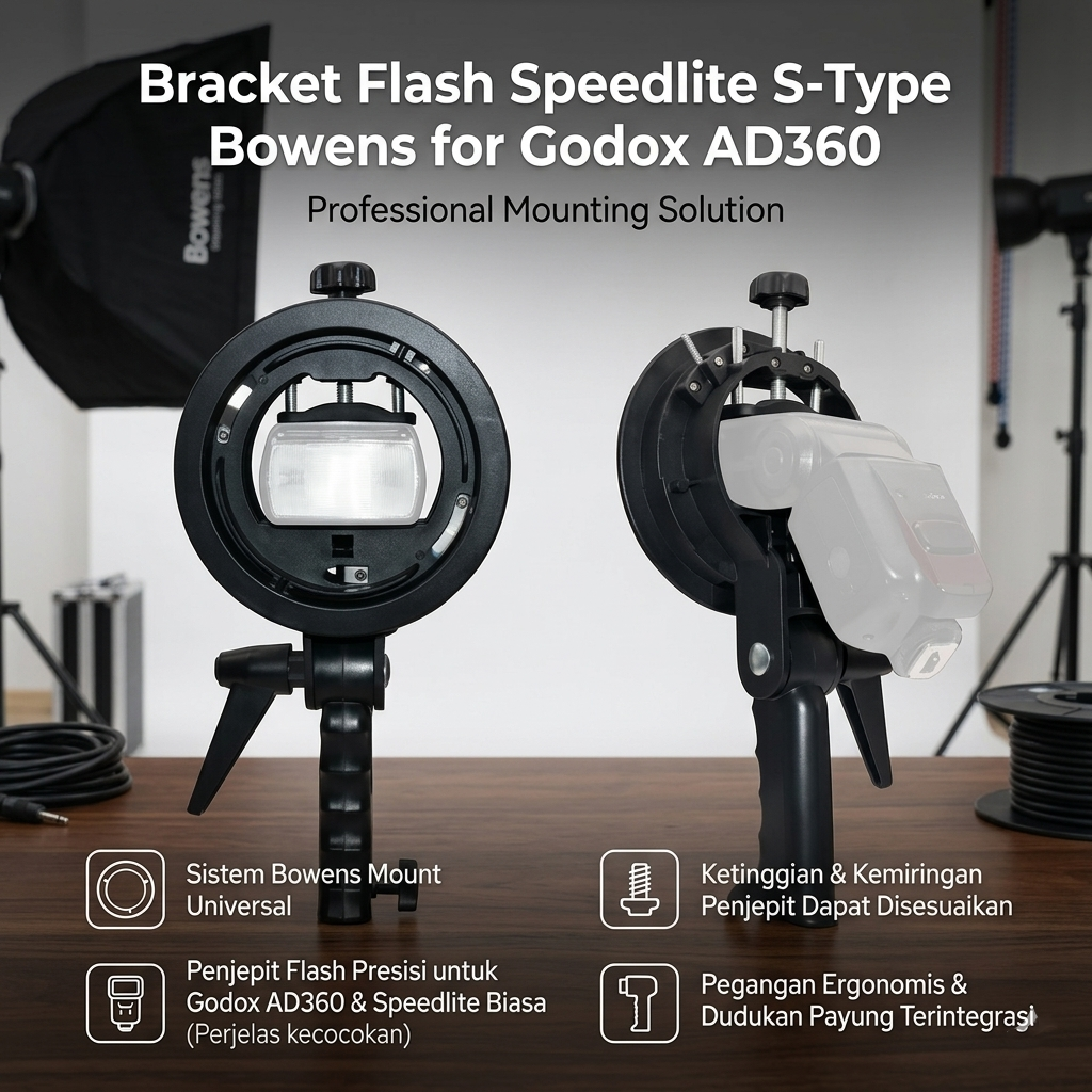 Gambar produk HOWN Bracket Flash Holder Speedlite S-Type Bowens for Godox AD360 Long Handle - B40 - Utama