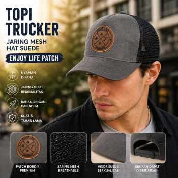 GUDIY Topi Trucker Jaring Mesh Hat Suede Enjoy Life Patch - T100
