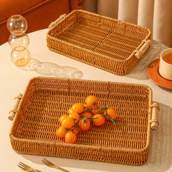 TaffHOME Tatakan Nampan Rotan Fruit Tray With Handle Model Square - Slyz22