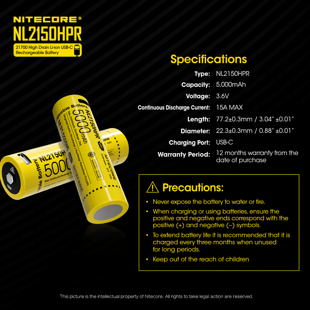Gambar produk NITECORE Baterai Isi Ulang 21700 Li-Ion Button Top 5000mAh 3.6V 1 PCS - NL2150HPR