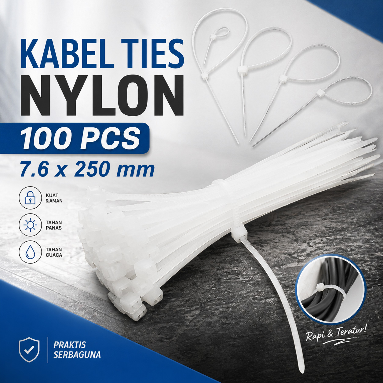 Taffware Kabel Ties Cable Nylon Multifunction 100 PCS 7.6x250mm - YQ835 Gambar produk Taffware Kabel Ties Cable Nylon Multifunction 100 PCS 7.6x250mm - YQ835 - Utama