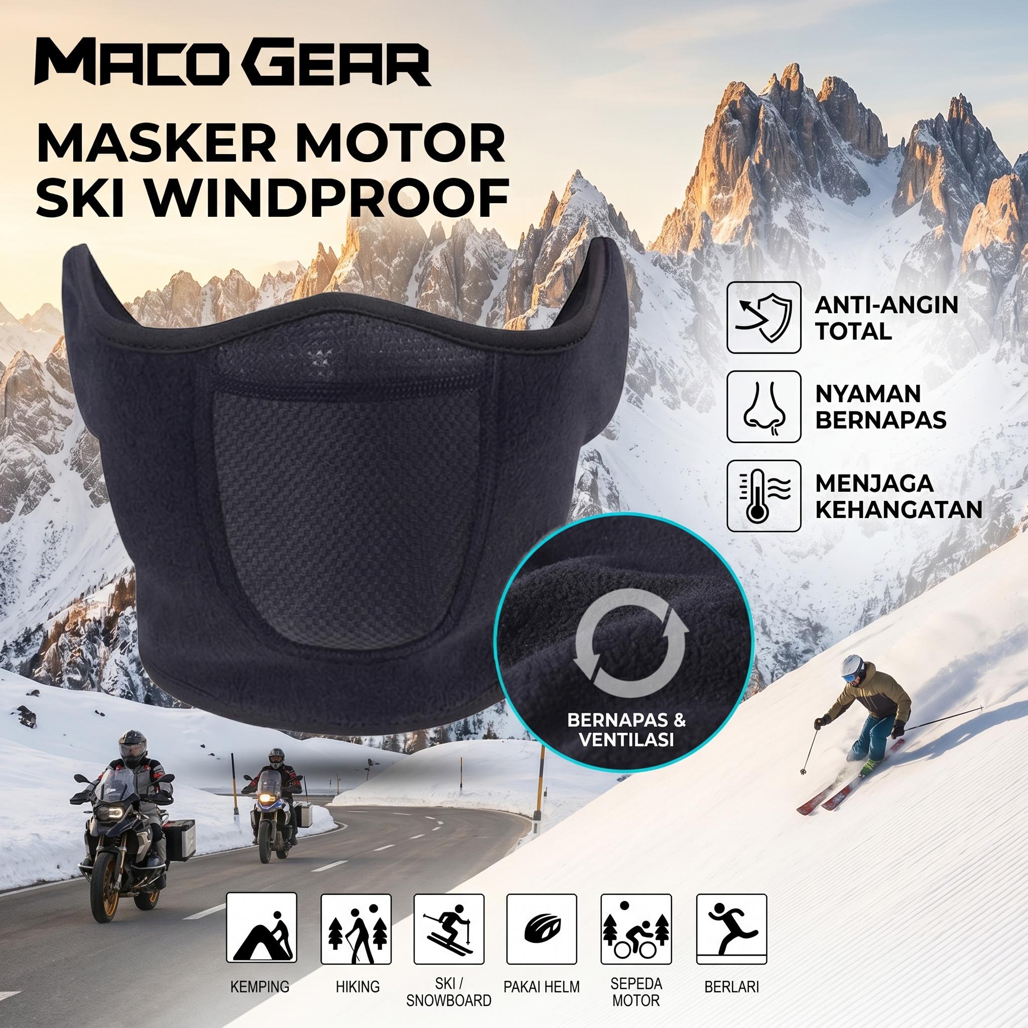Maco Gear Masker Motor Ski Windproof Protection - ID-B-A Gambar produk Maco Gear Masker Motor Ski Windproof Protection - ID-B-A - Utama