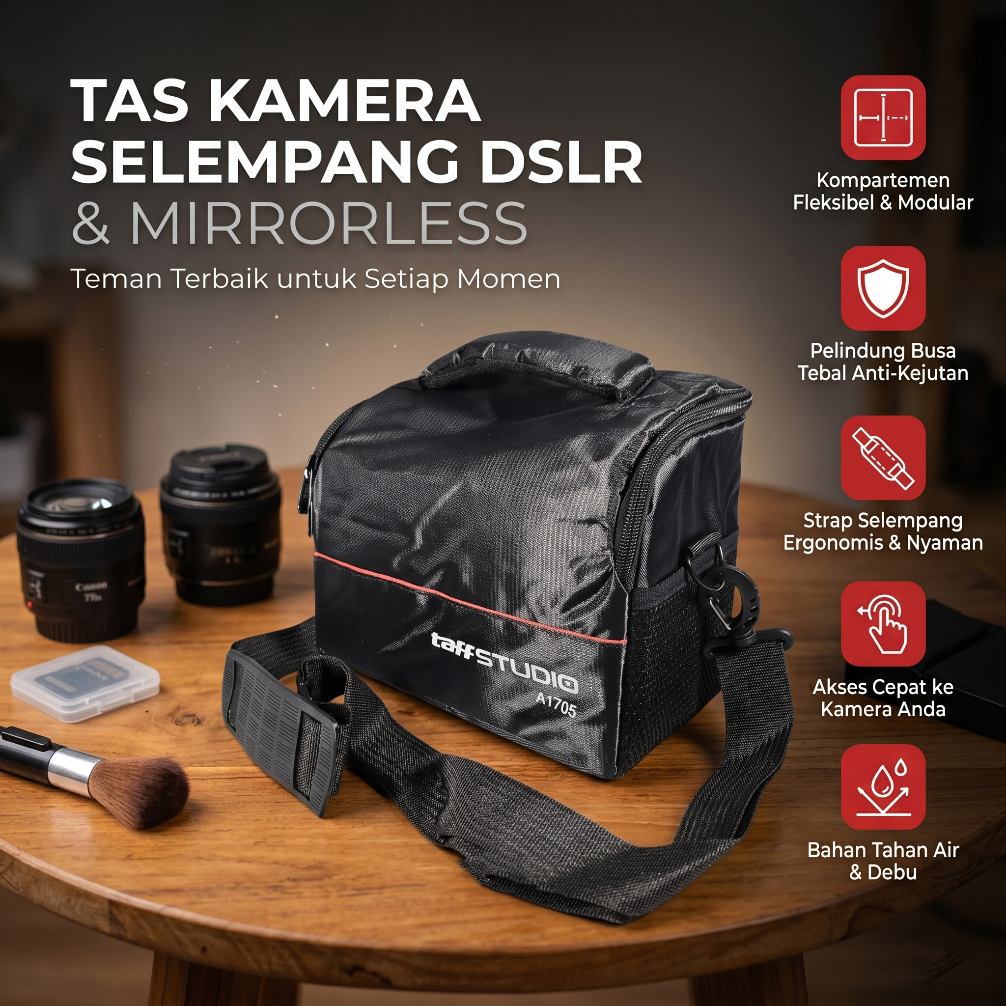 TaffSTUDIO Tas Kamera Selempang DSLR Shockproof for Canon Nikon - A1705 Gambar produk TaffSTUDIO Tas Kamera Selempang DSLR Shockproof for Canon Nikon - A1705 - Utama