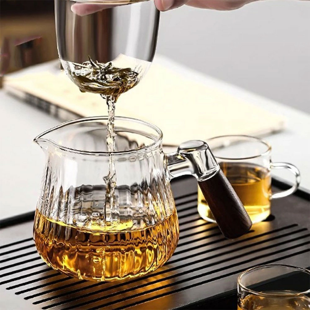 Gambar produk ECHOU Teko Kaca Borosilikat Tahan Panas Handle Walnut Tea Filter 650ml - GPN550