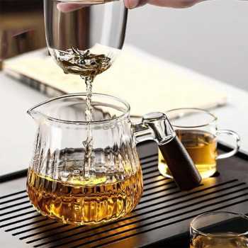 Gambar produk ECHOU Teko Kaca Borosilikat Tahan Panas Handle Walnut Tea Filter 650ml - GPN550