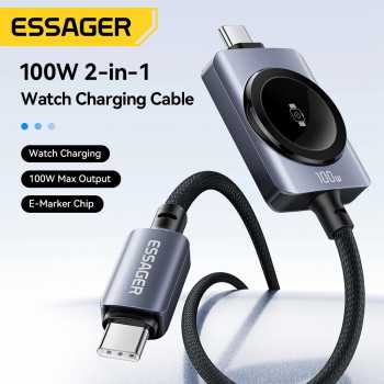 ESSAGER Kabel Data 2in1 Apple Watch Wireless Charger Type C 5A 100W 1M - ES-X82