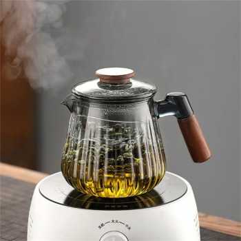 Gambar produk ECHOU Teko Kaca Borosilikat Tahan Panas Handle Walnut Tea Filter 650ml - GPN550