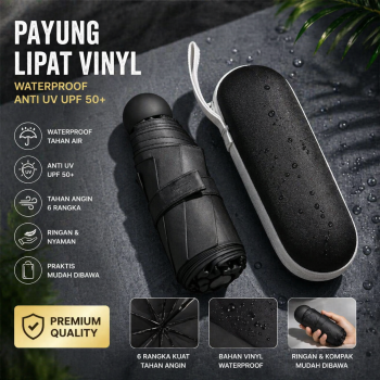 HUJI Payung Lipat Vinyl Umbrella Waterproof Anti UV UPF 50+ 6 Bone - HJ190