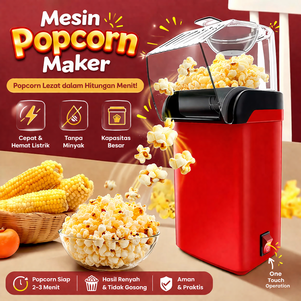 Gambar produk DMWD Mesin Electric Popcorn Maker Hot Air Corn Machine 60g - 9001