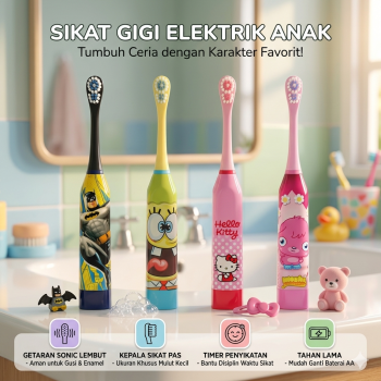 Gambar produk Sikat Gigi Elektrik Anak Kartun Lucu Getar Lembut Aman Gusi Baterai AA - H417