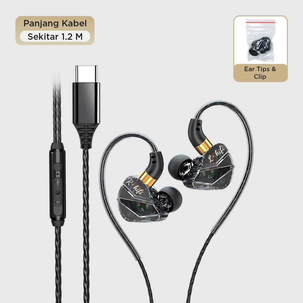 WKZ Earphone In-Ear Subwoofer Gaming Computer Sports with Mic USB Type C - S16 Gambar produk WKZ Earphone In-Ear Subwoofer Gaming Computer Sports with Mic USB Type C - S16 - 8