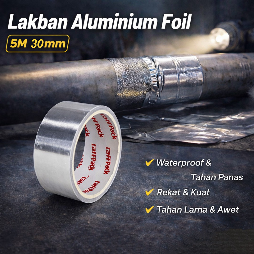 Gambar produk TaffPACK Lakban Aluminium Foil Tape Tahan Panas Anti Bocor 0.06mm 5M 30mm - INU162