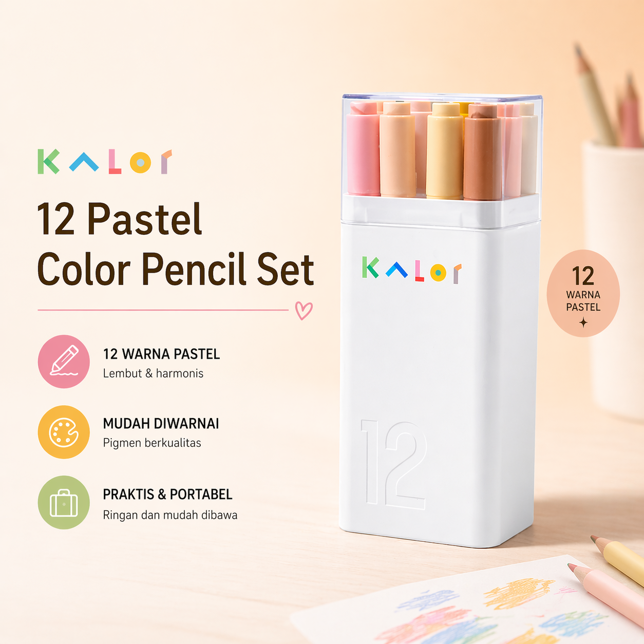 Gambar produk Kaco KALOR Spidol Warna Olied Based Marker 12 Colors Ivory Tower - MP2009-01 - Utama