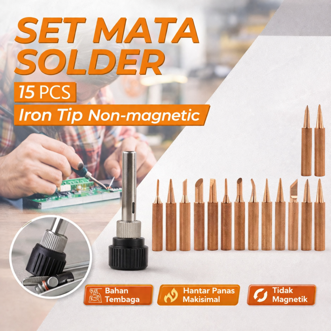 Taffware Set Mata Solder Iron Tip Nonmagnetic 15 PCS for Hakko 936 - 556 Gambar produk Taffware Set Mata Solder Iron Tip Nonmagnetic 15 PCS for Hakko 936 - 556